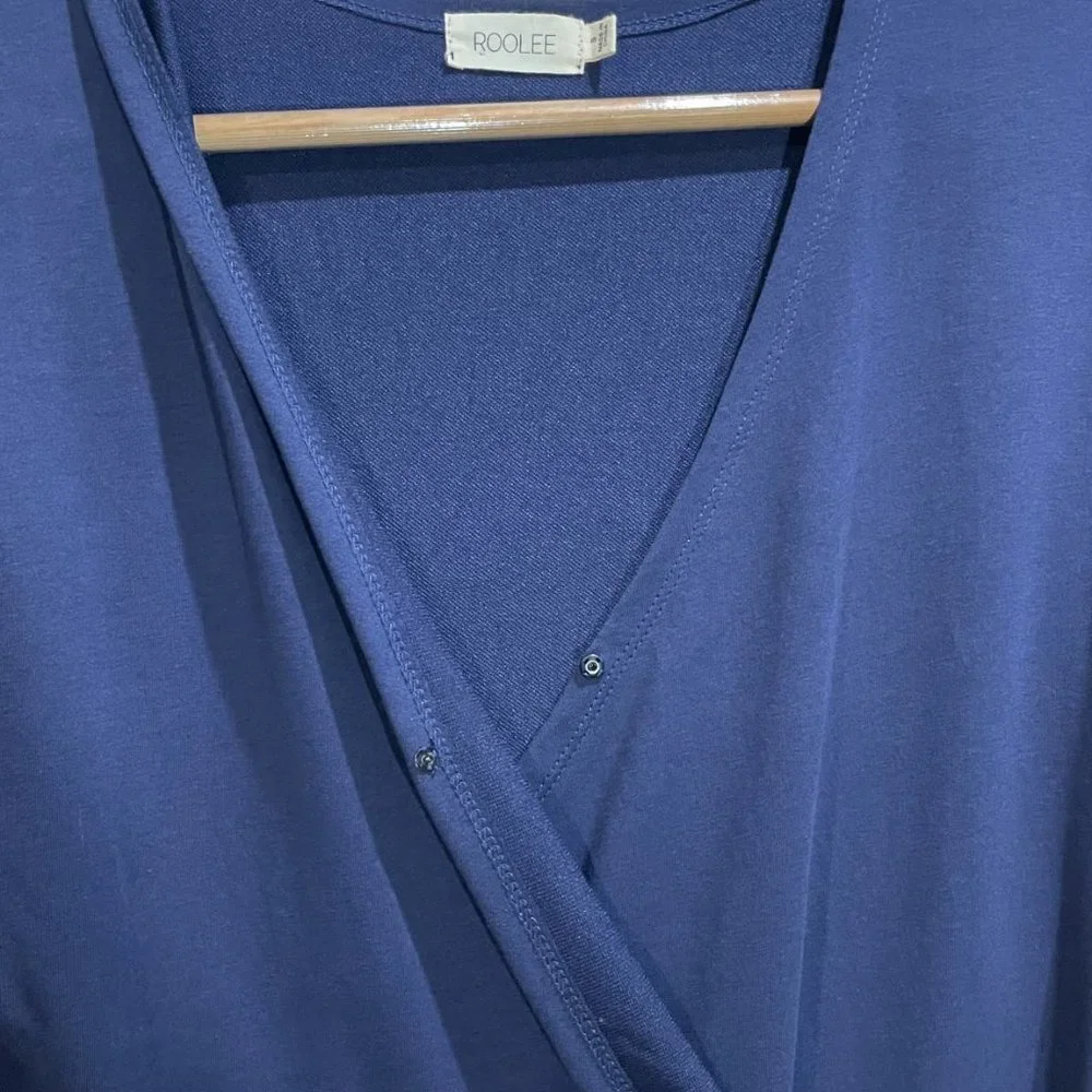 Roolee Wide Leg V-Neck Short Sleeve Neptune Navy Jumpsuit Adjustable Waist Belt - Picture 7 of 12